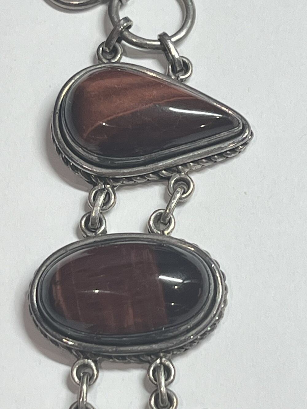 VTG Sterling Silver 925 Semi-precious Gemstone Bracelet 7” Red Tiger’s Eye 58 g